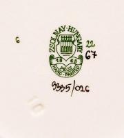 Zsolnai porcelán tálka, kézzel festett, jelzett, hibátlan, d: 12 cm