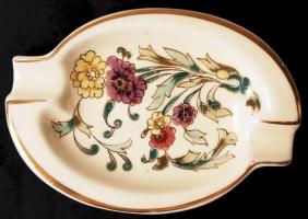 Zsolnay hamutál, kézzel festett, aranyozott, virágmintás, jelzett, hibátlan, 12x8 cm