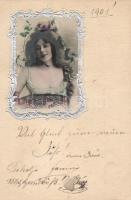 13 db RÉGI, osztatlan, hölgyet ábrázoló, motívumlap  / 13 old, undivided lady motive cards