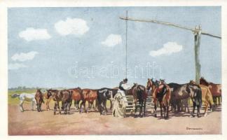 3 db RÉGI magyar folklór művészlap, szignózott (Benyovszky István)  / 3 old Hungarian folklore artca...