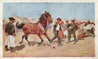 3 db RÉGI magyar folklór művészlap, szignózott (Benyovszky István)  / 3 old Hungarian folklore artca...