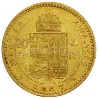1887KB 4Ft/10Fr Au "Ferenc József / Középcímer" (3.21g/0.900) T:2-
Hungary 1887. 4 Forint/...