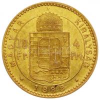 1888KB 4Ft/10Fr Au "Ferenc József / Középcímer" (3.21g/0.900) T:2,2-
Hungary 1888. 4 Forin...