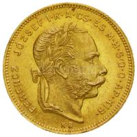 1879KB 8Ft/20Fr Au "Ferenc József / Középcímer" (6.46g/0.900) T:2,2- Hungary 1879. 8 Forint/20 Francs Au "Franz Joseph / Coat of Arms" Kremnitz (6.46g/0.900) C:aXF Unger III.: 1453.a, Huszár: 2115., Adamo M23