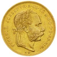 1880KB 8Ft/20Fr Au "Ferenc József / Középcímer" fiatal fej! (6.44g/0.900) T:2,2- Hungary 1880. 8 Forint/20 Francs Au "Franz Joseph / Coat of Arms" with young head! Kremnitz (6.44g/0.900) C:aXF Unger III.: 1453.a, Huszár: 2115., Adamo M23