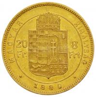 1880KB 8Ft/20Fr Au "Ferenc József / Középcímer" fiatal fej! (6.44g/0.900) T:2,2-
Hungary 1...