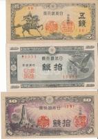 Japán 1944. 5S + 10S + 1947. 10S T:I,II Japan 1944. 5 Sen + 10 Sen + 1947. 10 Sen C:UNC,XF