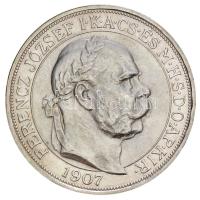 1907KB 5K Ag "Ferenc József koronázásának 40. évfordulója" U.P jelzés nélküli Artex-veret T:P Csak 1025db! Hungary 1907KB 5 Korona Ag "40th Anniversary of the Coronation of Franz Joseph I" Kremnitz, restrike C:P Only 1025 examples! Huszár: 2214a.var, Adamo K7.1