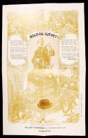 1910 Bp. V., "Boldog Újévet!" díszes kiadású kéményseprő plakát, Pajor Ferenc kéményseprő mester, 26x42 cm