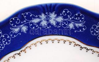 Zsolnay Pompadour lapos és leveses tányér, kézzel festett, jelzett, hibátlan, d:23,5 és 24 cm