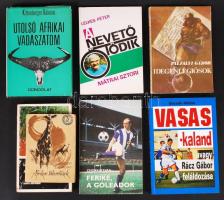 12 db különböző könyv (7 sport könyv, stb.)