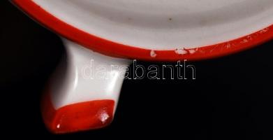 Zsolnay porcelán kulacs, kézzel festett, virágmintás. Jelzett, mázhibás, m: 10 cm