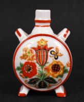 Zsolnay porcelán kulacs, kézzel festett, matricás. Jelzett, mázhibás, m: 7,5 cm