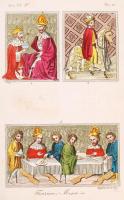 1 db középkori uralkodókat ábrázoló rézmetszet a cca 1830-ban Milánóban kiadott Il costume antico e moderno (vol. IV.) illusztrációi közül. 15x22 cm