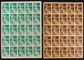 1933 Jamboree levélzárók - 2 teljes 25 darabos ívben, zöld illetve barna színben