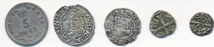 4db klf denár + Ausztria 1867A 5Kr Ag "Ferenc József" T:vegyes
