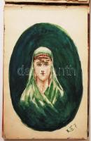 cca 1930 Huszonhét darabos füzet sok érdekes rajzzal és grafikával, festménnyel