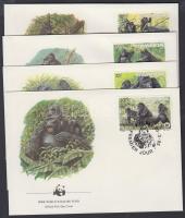 WWF: Gorillas set on 4 FDC, WWF: Gorillák sor 4 db FDC-n