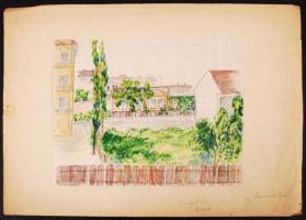 Mannheim Róza (1880-1965): Bosnyák téri házak. Akvarell, papír, szakadt, jelzett, 23×33 cm