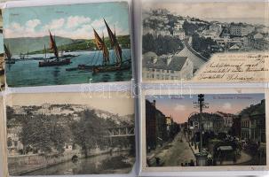 Háború előtti képeslapgyűjtemény berakóban sok magyarral (Esztergom, Fiume, bányászat, egyéb települ...