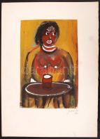 Gábor jelzéssel: Pincérnő. Vegyes technika, papír, jelzett, 28×18 cm