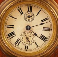 Art-deco asztali csörgőóra, működik, faragott fa ház fém borítással, m:36 cm