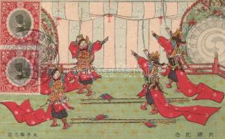 Traditional Japanese warriors, litho