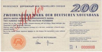 NDK DN Deutsche Notenbank 200M utazási csekk MUSTER T:II (hajtatlan) GDR ND Deutsche Notenbank 200 Mark travellers cheque MUSTER C:XF (unfolded)