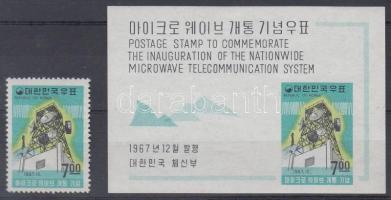 Rövidhullámú távközlési rendszer bélyeg + vágott blokk, Short-wave communication system stamp + imperforated block