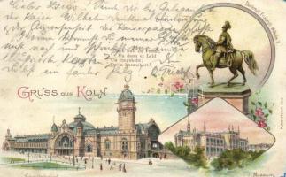 1897 Köln, Hauptbahnhof, Denkmal Friedrich Wilhelm IV. / railway station, statue, museum, Art Nouveau, litho (fa)