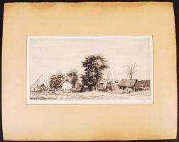 Boldizsár István (1897-1984): Tanya. Rézkarc, karton, jelzett, 17×37 cm