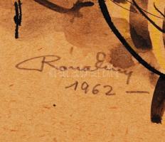 Róna Emy (1904-1988):Vörös téri alakok. Akvarell-tus, papír, jelzett, 20×15 cm