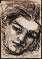 Róna Emy (1904-1988): Női fej. Szén, papír, jelzett, 29×21 cm