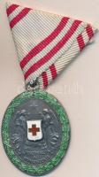 1914. "A Vörös Kereszt Ezüst Díszérme hadidíszítménnyel" "A" fémjelzett, zománcozott ezüst kitüntetés mellszalagon T:2 Hungary 1914. "Red-Cross Silver Medal with military ornament" "A" hallmarked, enamelled silver decoration on ribbon C:XF