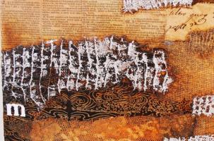 Ajtai Tamás (1952-): Sejtelmes viszony. Vegyes technika, farost, jelzett, 40×40 cm