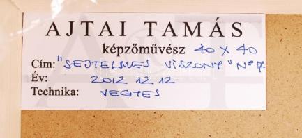Ajtai Tamás (1952-): Sejtelmes viszony. Vegyes technika, farost, jelzett, 40×40 cm