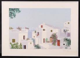 Giorgio Zuppini (1938-1990): Case sul mare. Színes nyomat, farost, jelzett, keretben, 37×57 cm