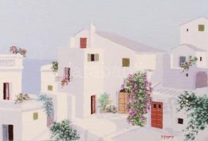 Giorgio Zuppini (1938-1990): Case sul mare. Színes nyomat, farost, jelzett, keretben, 37×57 cm