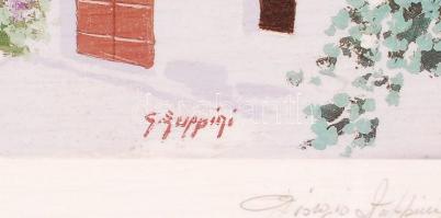 Giorgio Zuppini (1938-1990): Case sul mare. Színes nyomat, farost, jelzett, keretben, 37×57 cm