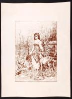 Jelzés nélkül: Leány kecskével. Rézkarc, papír, 36×27 cm