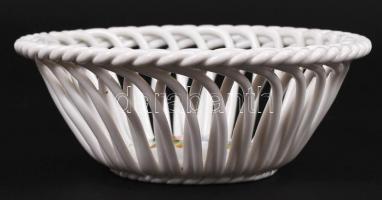 Herendi Viktória mintás áttört kis kosár, kézzel festett, jelzett, hibátlan d: 12,5 cm