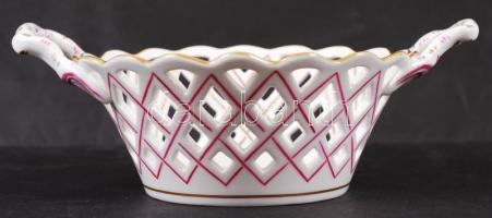 Herendi Apponyi mintás áttört füles porcelán kosár, hibátlan, jelzett, m:8 cm, 20x15 cm