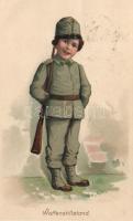 Waffenstillstand / Armistice Child dressed as a soldier litho (fa)