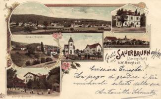 1898 Savanyúkút, Sauerbrunn; Stations-Gebäude / railway station, litho