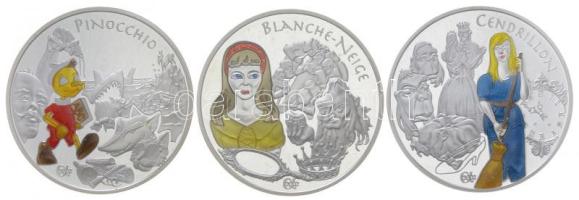 Franciaország 2002. 1-1/2€ Ag három bicolor variánsa "Pinokkió" + "Hamupipőke" + "Hófehérke" T:PP France 2002. 1-1/2 Euro Ag (3xdiff) "Cinderella" + "Pinocchio" + "Snow White" C:PP Krause KM# 1840-1842.
