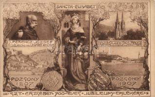 1207-1907 Pozsony, Szent Erzsébet 700 éves jubileum, Ferenc József / Saint Elisabeth floral anniversary card (EB)