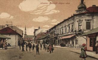 Losonc, Kossuth Lajos utca, Wenisch F. József cukrászüzlete; Redlinger Ignác kiadása / street, confectionery shop (EK)