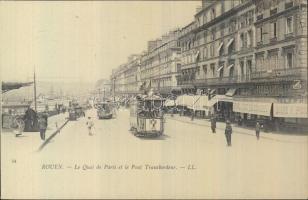Rouen, Le Quai de Paris et le Pont Transbordeur / quay, tram