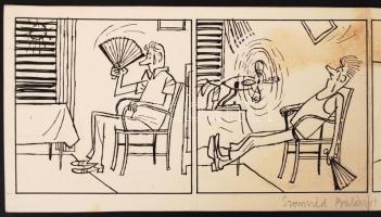 Gerő Sándor (1904-1977): Szomszéd Balázst kirázza a hideg. Tus, papír, jelzett, 9×33 cm