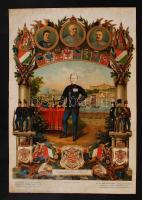 cca 1900 "Szolgálati időm emlékéül", Leitner & litho emléklap, 31x45 cm